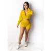 Fashion Korean Velvet Tracksuits For Women Solid Color Cardigan Zipper Hooded Crop Tops And Shorts Outfits Two Piece Sets DP8019