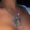 Collar de mariposa oro plata rosa oro hielo hielo collar de cadena de tenis CZ Hip Hop Bling Jewelry Collares para hombre Joyería
