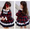 Printemps Enfants Filles Robe Whire Peter Pan Col Plaid Dentelle Bow Party Lolita Style Vêtements E006 210610