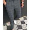 Mäns modebyxor Plaidbyxor Man Casual Sommar Social Slim Fit Streetwear Kläder Sweatpants Zipper Soft Elastic Business X1027