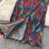 Conjunto de dos piezas para mujer Vintage Estampado floral Manga de soplo Tops y cintura elástica Falda plisada Trajes Conjuntos de ropa de moda 220302