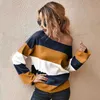 Moda Vintage Paski Kobiety Sweter Casual O-Neck Z Długim Rękawem High Street Jesień Swetry W624 210526