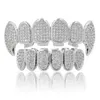 Toppkvalitet 18K Guld Silver Färg Hip Hop Rapper Grillz Lyxig Bländande Zircon Diamond Tänder Topp- och bottengrillar för män kvinnor