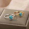 Vigselringar liten blå turkos stenring för damer kvinnor koppar par äktenskap brud guld vintage förlovning smycken