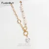 FlashBuy Onregelmatige Natuurlijke Zoetwaterparel Hanger Kettingen voor Dames Chunky Chain Circles Barokke Pearl Ketting Elegant
