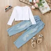 Kids Clothing Sets Girls Outfits Children Knitting Cardigan Tops+Hole Denim Pants 2pcs/set Spring Autumn Boutique Baby Clothes 1678 B3