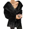 Lautaro Winter Black Warm Oversized Faux Fur Cardigan Women Drop Shoulder Long Sleeve Sashes Loose Stylish Korean Fashion 211110