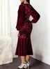 Woman Dress Spring Vintage Sexy V Neck Sequins Wedding Party Casual Plus Size High Waist Bodycon Mermaid es 5XL 210525