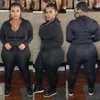 Adogirl XL-5XL grande taille femmes deux pièces ensemble Jogging costume à manches longues fermeture éclair sweats à capuche haut crayon pantalon Sportswear Y0625