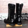 Mens High Top Long Boots Fashion Zipper Lacing Knee-High Motorcycle Boots Concise Warm Black Shoes