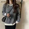 WYWM Classique O-Cou Plaid Pull Tricoté Femmes Coréen Lâche Vintage Pull Automne Hiver À Manches Longues Vêtements Féminins 211018
