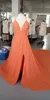 Long Prom Dress Chiffon Aline Evening Wear with Train and sexy Split Custom Made Gown253L