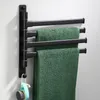 Porte-serviettes Noir Salle De Bains Rack Espace En Aluminium Fixé Au Mur 180 Degrés Rotation Stand Bain Support Étagère Avec Crochet 2 3 4 5 Tige