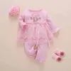 "Adorable Baby Girl Lace Jumpsuit Set - Princess Style Romper with Socks and Headband - Perfect for Fall - 0-3 Months"