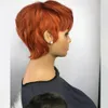 Ginger Orange Color Wig Short Wavy Bob Pixie Cut Full Front Human Hair Wigs With Bangs For Black Women Brazilian None Lace s