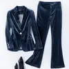 Women's Two Piece Pants Black Gold Velvet Suit Two-piece Plus Jacket 2022 Spring And Autumn Elegant Temperament Slim K2586
