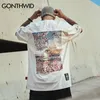 Gonthwid 자연 꽃 풍경 인쇄 Streetwear Tshirts Hip Haw Harajuku 캐주얼 탑스 티셔츠 남성 패션 짧은 소매 셔츠 210225