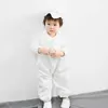 Baby Boy Christening Romper born Baptism White Jumpsuit with Hat Infant 1st Birthday Party Wear Outfits Boutique Clothes 210615