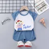 Kläder sätter toddler pojke tjej kläder barn ärmlös tshirts + shorts set tecknad barn kostym baby casual unisex sommar 1-6y