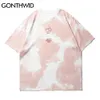 Broderie Puzzle Tie Dye À Manches Courtes T-shirts Hommes Streetwear Hip Hop Casual Harajuku Coton Lâche Mode T-Shirts Tops 210602