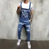 Heren jeans 2021 mode gescheurde jumpsuits enkel lengte letter afdrukken verdrietige denim bib overalls voor mannen jarretelle broek1