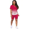여름 여성 Tracksuits 디자이너 두 조각 복장 캐주얼 스포츠 짧은 소매 티셔츠 바이커 반바지 정장 플러스 사이즈 레이디 그라데이션 옷