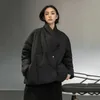 [EAM] Свободные подходят черные теплые короткие спускающиеся куртки стоят воротник с длинным рукавом женщин Parkas мода осень зима 1dd1642 211018