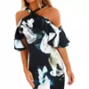New 2019 Spring Summer Dress Women Printed Sling cross Dress Casual Short Sleevele Elegant Ruffle Package Hip Dress Vestidos X0521