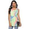 Sommer Tie-Dye V-Ausschnitt ärmelloses T-Shirt Tops Damenmode Schulterfrei Plus Size T-Shirt Frauen Casual T-Shirt Femme 210608