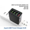 Snabb laddare3.0 Fast 4 portar Travel Charger 6.2a USB för Samsung Galaxy S8 Xiaomi 5 för iPhone Adapter EU / US-kontakt Praktisk