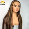 Spitze Perücken Aliafee Highlights Braune Farbe Webart Haarperücke Malaysia Gerade Human 30 Inch Frontal Prepucked Für Frauen