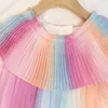 夏の女の子のドレス人形襟グラデーションシフォンファッションプリーツプリンセスパーティーES Baby Girls 'Clothin 210528