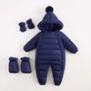 Winter Warm Born 6M 9M 12M 18MToddler Infant Jumpsuit Plus Velvet Cartoon Baby Boys Girls Rompers With Shoes Gloves 210701