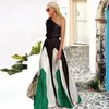 Casual jurken vrouwen jurk sexy one-shoulder patchwork lange maxi geplooid 2022 zomer kleding strand vakantie vestidos vrouw