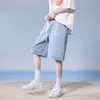 Pantaloni della tuta in tinta unita da uomo nuovi estivi per il tempo libero Pantaloncini in denim stile Street giapponese Pantaloncini per coppia di moda X0705