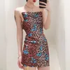 leopard print backless sexy bodycon mini dress summer women fashion slash neck slip party streetwear clothes 210527