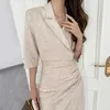 Korejpaa Kobiety Zestawy Lato Koreański Chic Temperament Lapel Krzyż Trzypwarty Rękaw Blazer Wysoka Torba Torba Hip Slit Skirts 210526