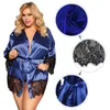 Ohyeahlover satinrockar för kvinnor långärmad badrockar Sleepwear plus storlek Kimono Robe Splice Lace Bridesmaids Underkläder RL80558 210924