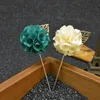 20 pcs/lot , Mens Flower Lapel Pin Wedding Boutonniere with Gold Leaf