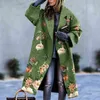 Зима повседневная сдача воротника с шаблоном пальто женские элегантные ретро напечатанные кардиган пальдиган осень смесь шерсть длинная верхняя одежда Mujer 21130