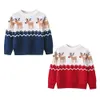 Autumn Fall Winter Girls Boys Knit Sweater Christmas Outifts Elk Print Knitted Sweaters Screw Neck Warm Pullover Clothes 2-7T Y1024