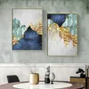 Nordic Blue Golden Foil Lines Canvas Posters Print Modern Abstract Wall Art Painting Decoration Picture Living Room Home Decor