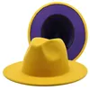 Sombreros Fedora de Jazz de fieltro de lana de retazos para mujer y hombre, sombrero de Panamá de doble cara a juego para mujer, sombrero de Panamá JXW805