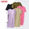 Tangada Frauen Elegante 95% Baumwolle Sweatshirt Kleid Übergroßer Kurzarm Seite Offene Damen MIDI 6L60 210623