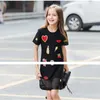 Toptan Yaz Gençler Kız T-Shirt Elbise Kısa Kollu Aşk Kalp Ruj Dudaklar Casual Stil Çocuk Giysileri E033 210610