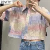 Zevity Women Sweet Gradiant Colorful Tie Dyed Print Casual Short Shirt Female Short Sleeve Kimono Blouse Roupas Chic Tops LS9068 210603