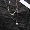 LATS 2021 Fashion Kpop Pearl Choker Necklace Cute Double Layer Chain Pendant for Women Trendy Jewelry Girl Gift Whole