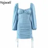 Yojoceli Elegant pleated knitted short dres Autumn bodycon sexy fitness female Casual cool basic club 210609