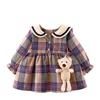 Rękaw Rękawy Plaid Księżniczka Sukienka Niemowlę Baby Dzieci Dziewczyny Siatki Drukuj Dress + Torba Zestawy przez 6 miesięcy do 3 lat 1110 q0716