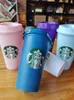 Starbucks Tumbler 24oz 16oz/710ml القدح البلاستيك قابلة لإعادة الاستخدام الشرب الشرب المسطح السفلي كوب شكل غطاء Straw Bardian DHL 100pcs